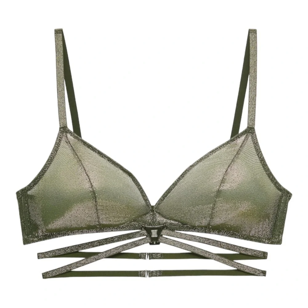 Savage X Fenty Going Platinum Strappy Mesh Bralette in Deep Forest Green NWT